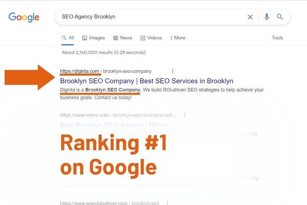 Image showcasing Diginta Marketing website ranking as the number one SEO agency in Brooklyn